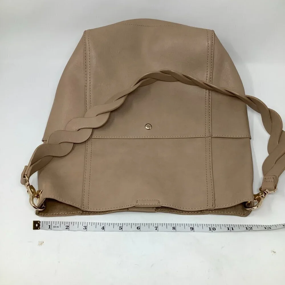 Antik Kraft faux leather tote bag woven strap neutral beige vegan hobo